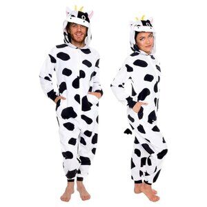 Silver Lilly Funziez Cow One Piece Zip Up Costume Size Large Animals PJs